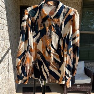 SHEIN Navy, Cream & Rust Abstract Print Top